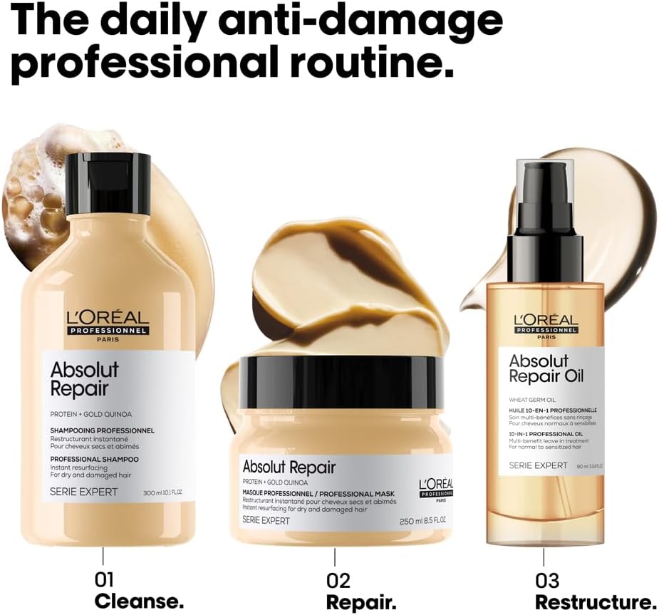 L’Oréal Professionnel | Shampoo, With Protein And Gold Quinoa for Dry And Damaged Hair, Serie Expert Absolut Repair - Image 5
