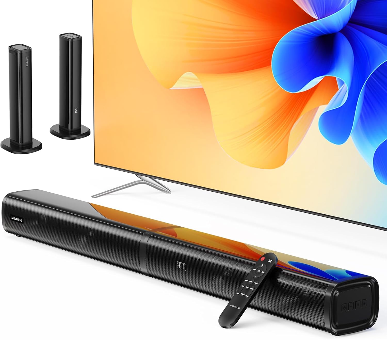 MEVOSTO Sound Bar for TV 2.2CH 2 in 1 Separable Soundbar Built-in Dual Woofers with ARC/Optical/AUX/BT 5.0 Bass/Treble Adjustable Wall Mountable Surround Sound Home Theater System - Image 2
