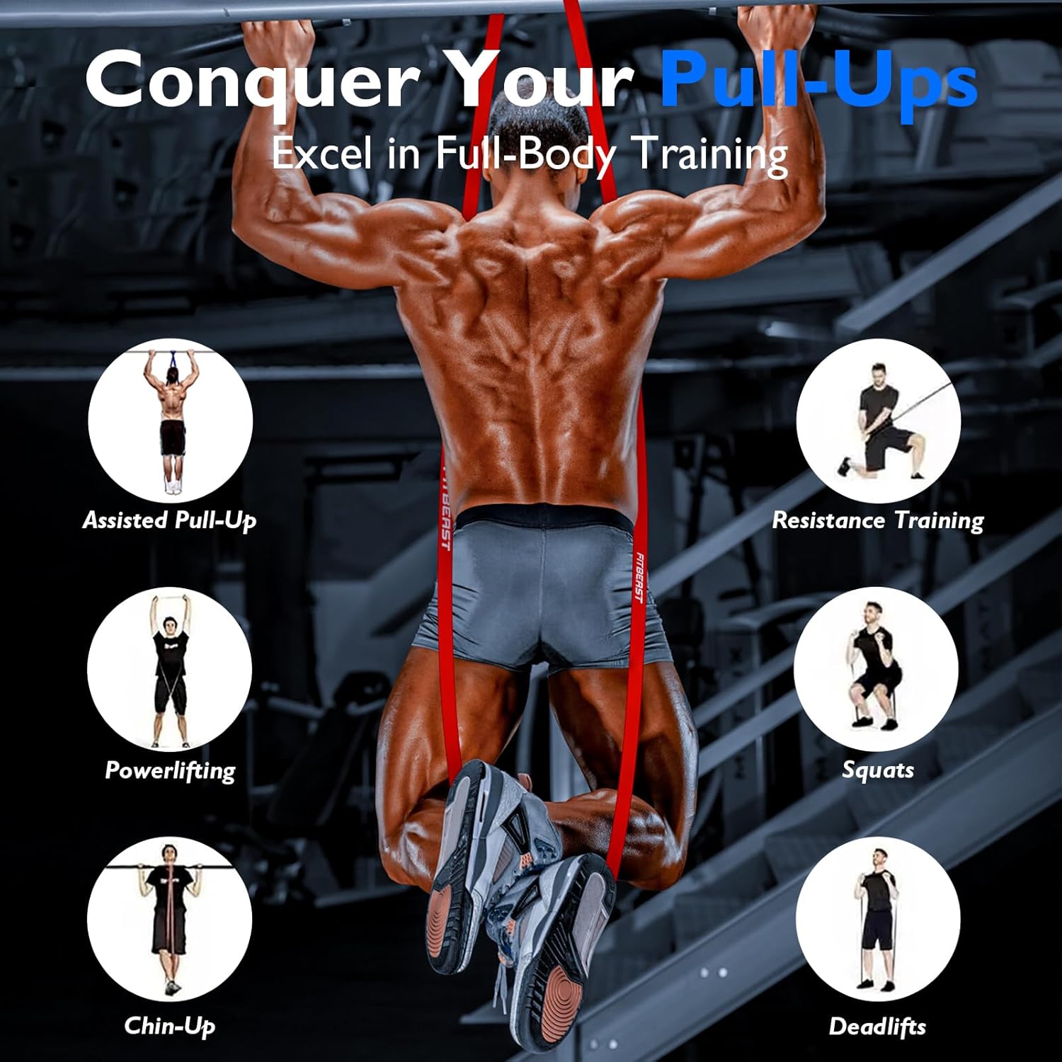 FitBeast Resistance Bands Set, 5 Levels Pull Up Bands for CrossFit, Powerlifting, Muscle Building, Home Gym Workout, Stretching, Stretch Bands with Door Anchor & Carry Bag - Image 5