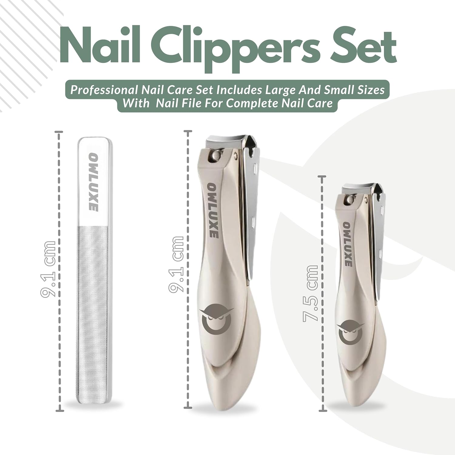 Heavy Duty Nail Clippers Set with Catcher - Wide Jaw Ultra Sharp Edge Fingernail & Toenail Clippers for Thick Nails, Includes Nail Files - Complete Nail Kit by Owluxe in Gift Box for Men and Women - Image 3