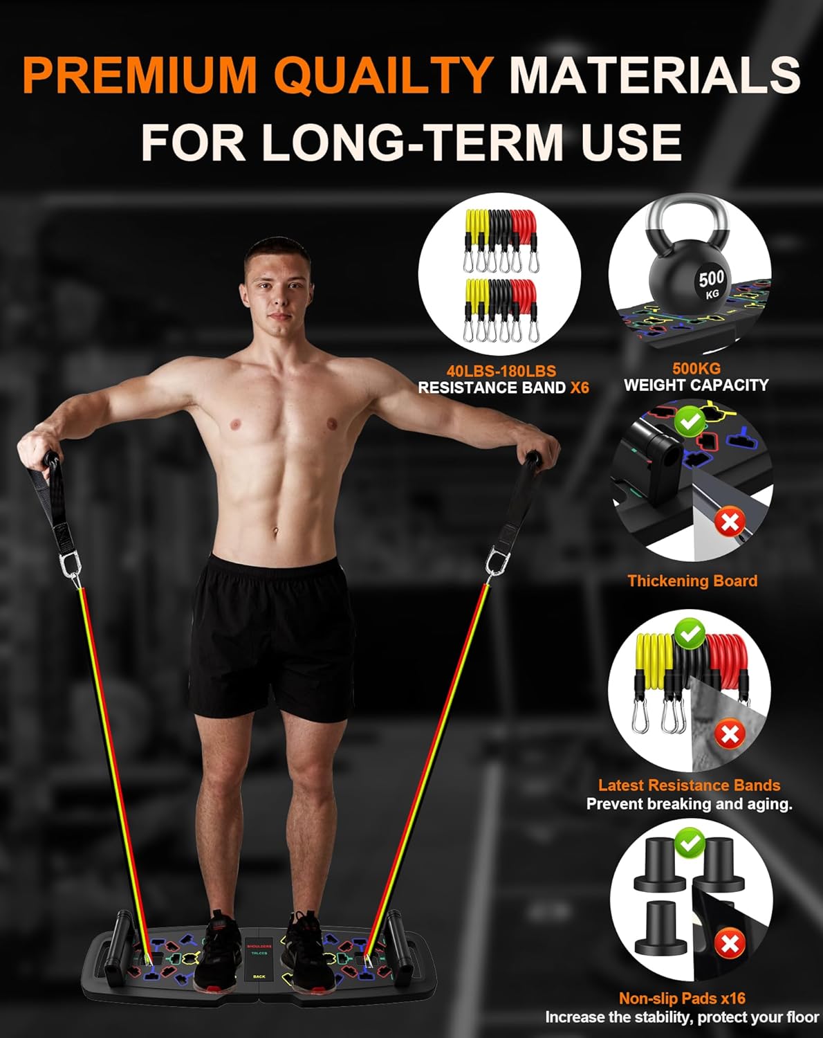 22-in-1 Home Gym Equipment, Portable Push Up Stands Press Up Board Handles for floor Home Gym Systems with 36 Gym Accessories, Resistance Band Bar,Abdominal Rollers - Image 8