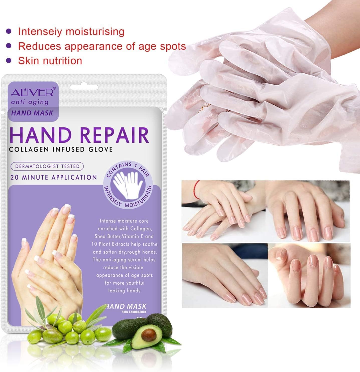 CCKULOOB Hand Mask, 6 Pairs Super Hydrating Hand Mask Moisturizing Hand Mask that Enriched with Collagen, Shea Butter, and Vitamin-E to Revive Dry, Rough and Cracked Skin (6 Lavender) - Image 5