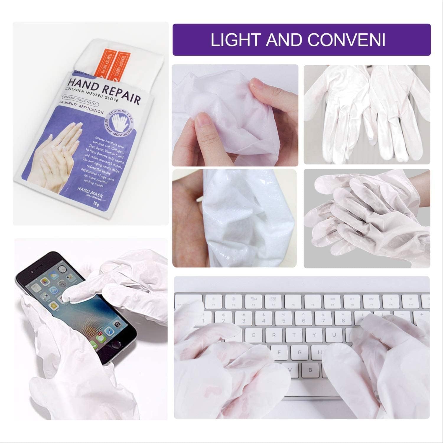 CCKULOOB Hand Mask, 6 Pairs Super Hydrating Hand Mask Moisturizing Hand Mask that Enriched with Collagen, Shea Butter, and Vitamin-E to Revive Dry, Rough and Cracked Skin (6 Lavender) - Image 7