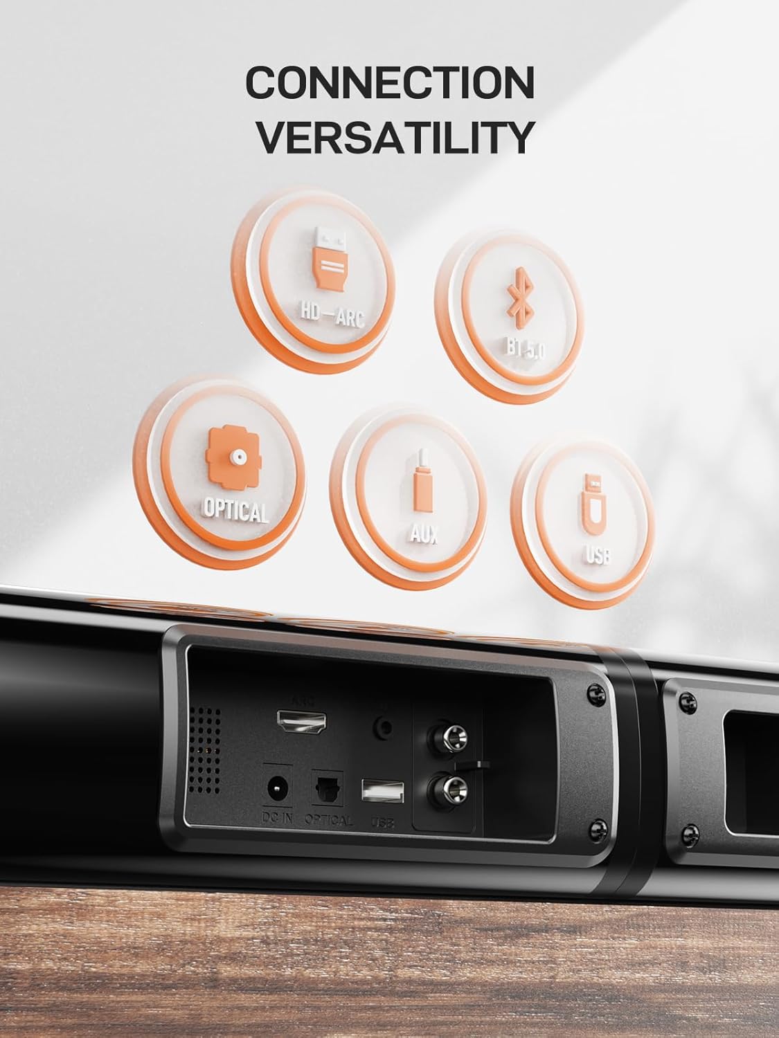 MEVOSTO Sound Bar for TV 2.2CH 2 in 1 Separable Soundbar Built-in Dual Woofers with ARC/Optical/AUX/BT 5.0 Bass/Treble Adjustable Wall Mountable Surround Sound Home Theater System - Image 6