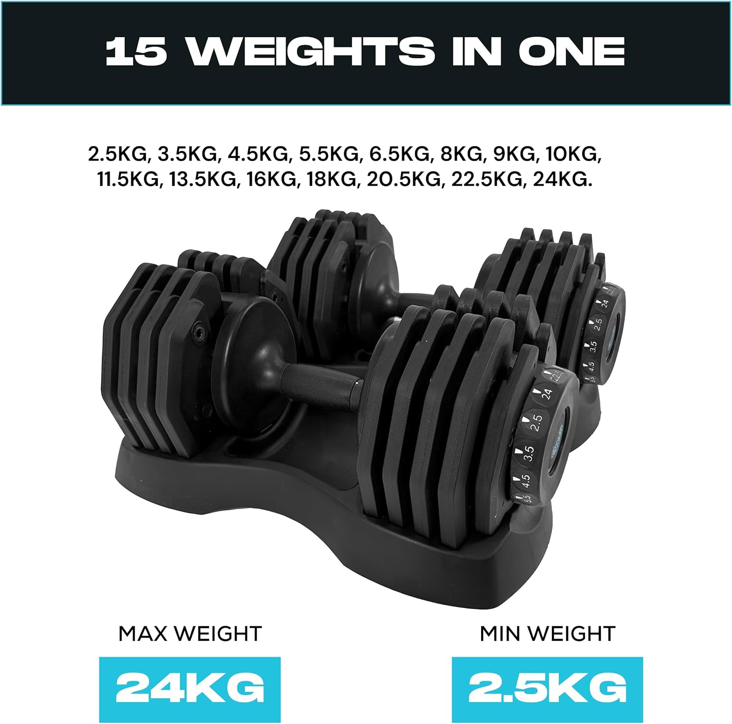 BRAINGAIN Adjustable Dumbbells Set 24kg / 40kg Pair | Space Saving Adjustable Weights for Home Gym | Multiple Dumbbells in One | Smart Click Technology - Image 5