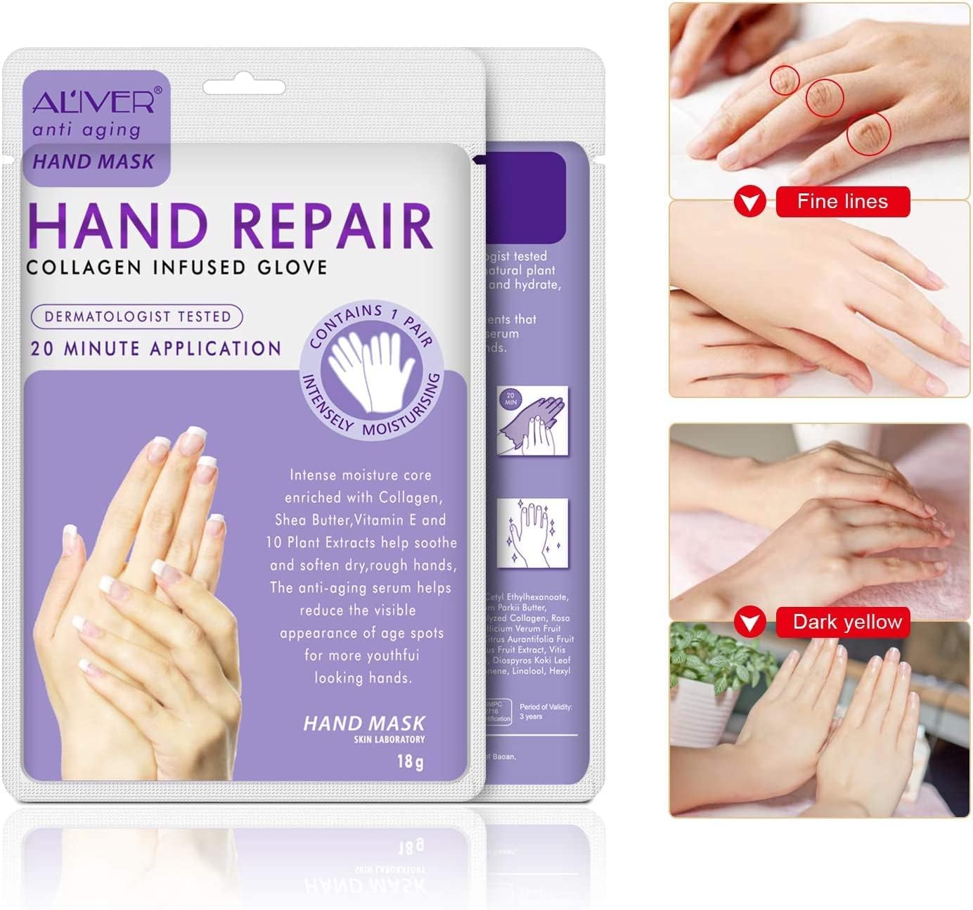 CCKULOOB Hand Mask, 6 Pairs Super Hydrating Hand Mask Moisturizing Hand Mask that Enriched with Collagen, Shea Butter, and Vitamin-E to Revive Dry, Rough and Cracked Skin (6 Lavender) - Image 3