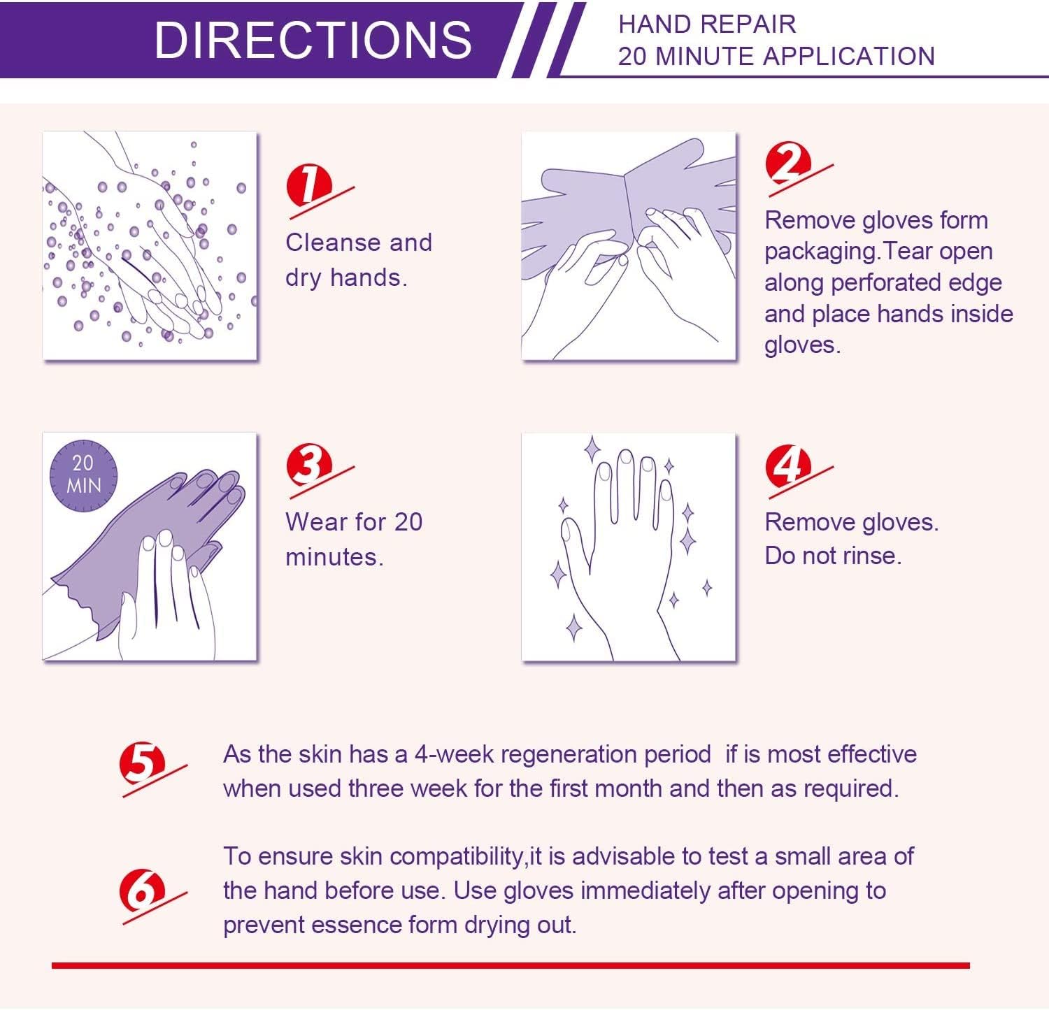 CCKULOOB Hand Mask, 6 Pairs Super Hydrating Hand Mask Moisturizing Hand Mask that Enriched with Collagen, Shea Butter, and Vitamin-E to Revive Dry, Rough and Cracked Skin (6 Lavender) - Image 8