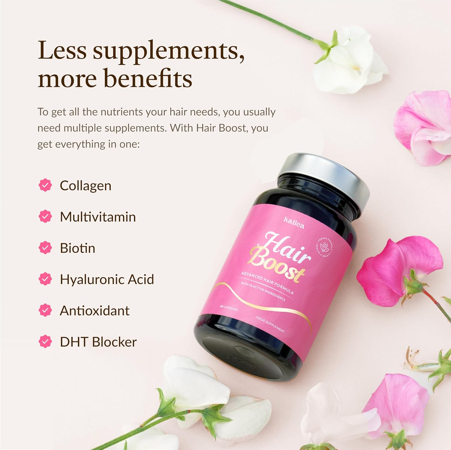18-in-1 Hair Growth Supplement & DHT Blocker | Collagen, Biotin, Hyaluronic Acid, Nettle + 14 Active Ingredients | Supports Longer, Stronger Hair & Reduces Hair Loss - Image 7