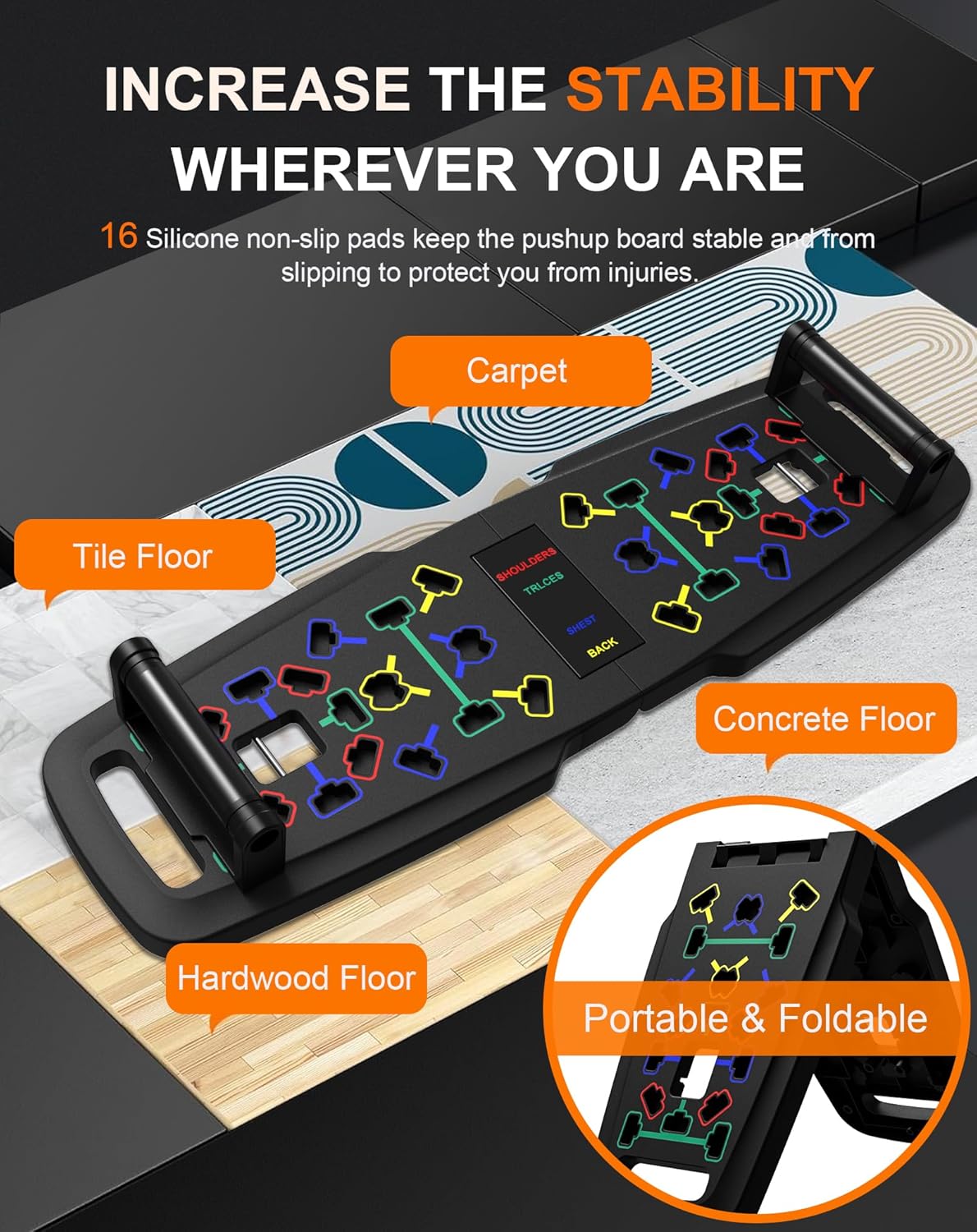 22-in-1 Home Gym Equipment, Portable Push Up Stands Press Up Board Handles for floor Home Gym Systems with 36 Gym Accessories, Resistance Band Bar,Abdominal Rollers - Image 7