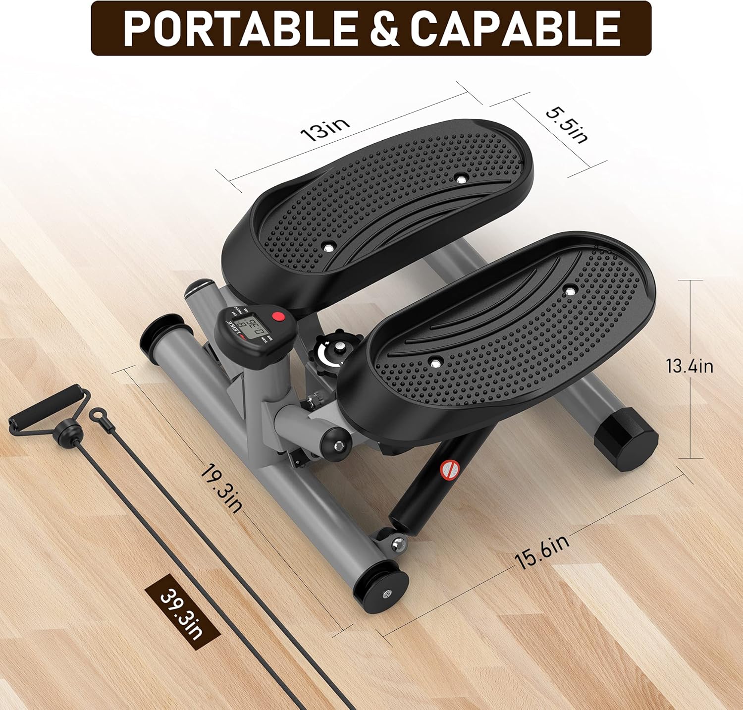 leikefitness Premium Portable Twist Stair Stepper Adjustable Resistance, Twisting Step Fitness Machine with Bands and LCD Monitor (ST6610-Silver) - Image 3