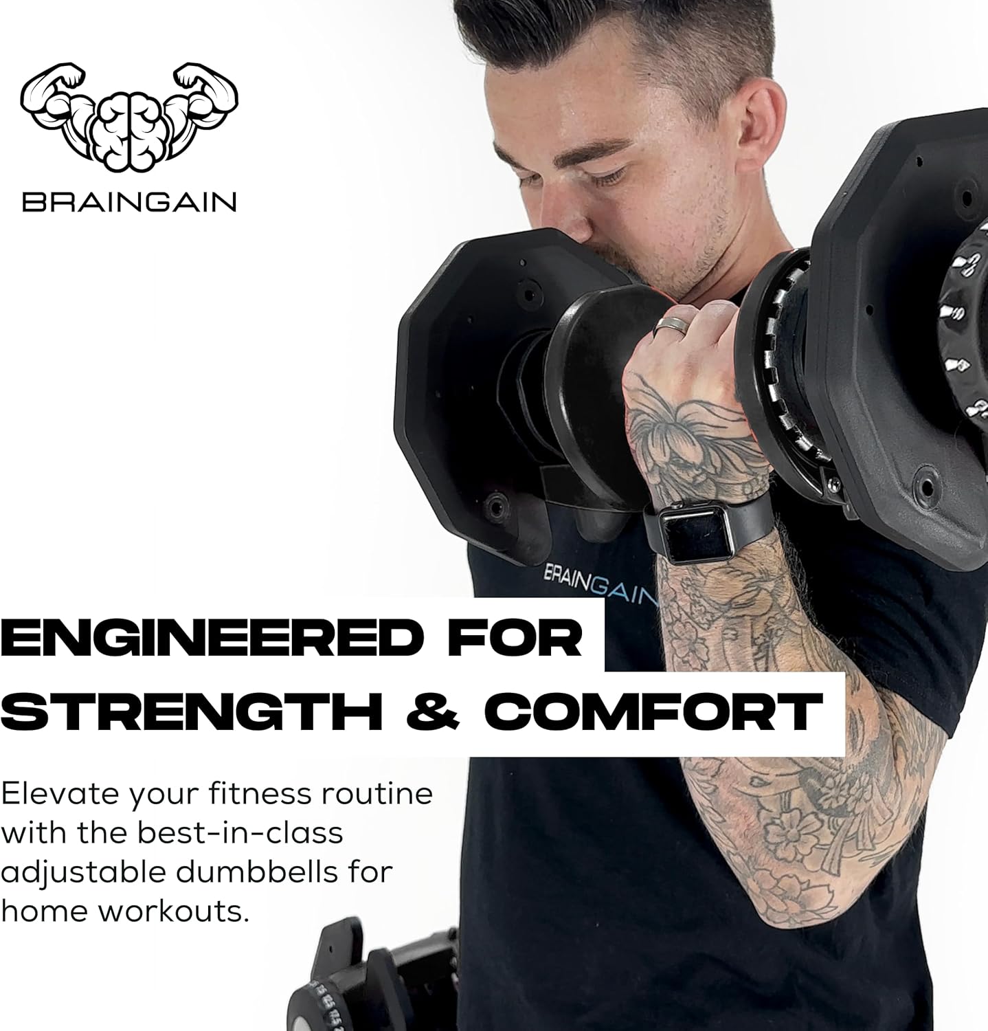 BRAINGAIN Adjustable Dumbbells Set 24kg / 40kg Pair | Space Saving Adjustable Weights for Home Gym | Multiple Dumbbells in One | Smart Click Technology - Image 6
