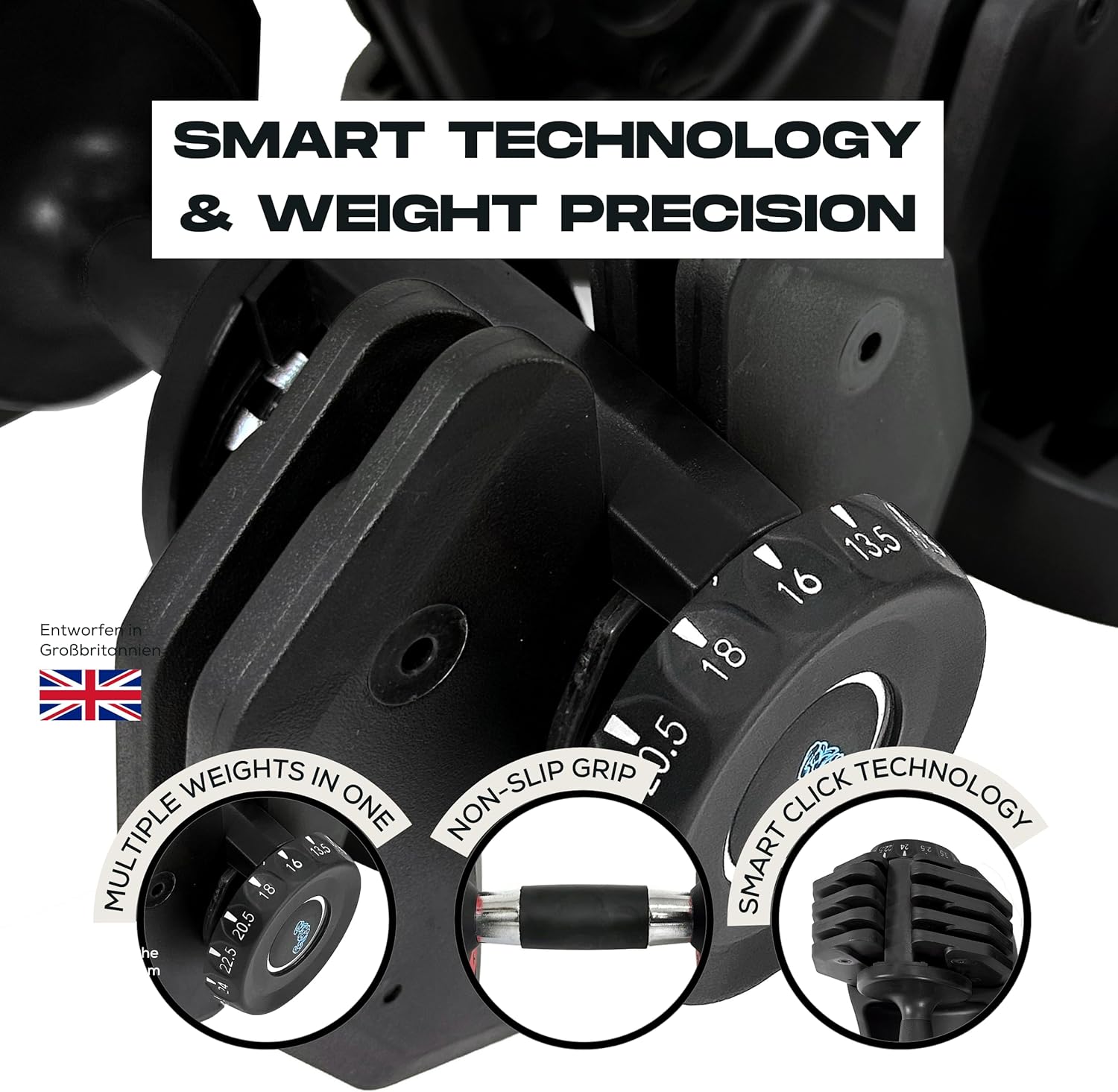 BRAINGAIN Adjustable Dumbbells Set 24kg / 40kg Pair | Space Saving Adjustable Weights for Home Gym | Multiple Dumbbells in One | Smart Click Technology - Image 4