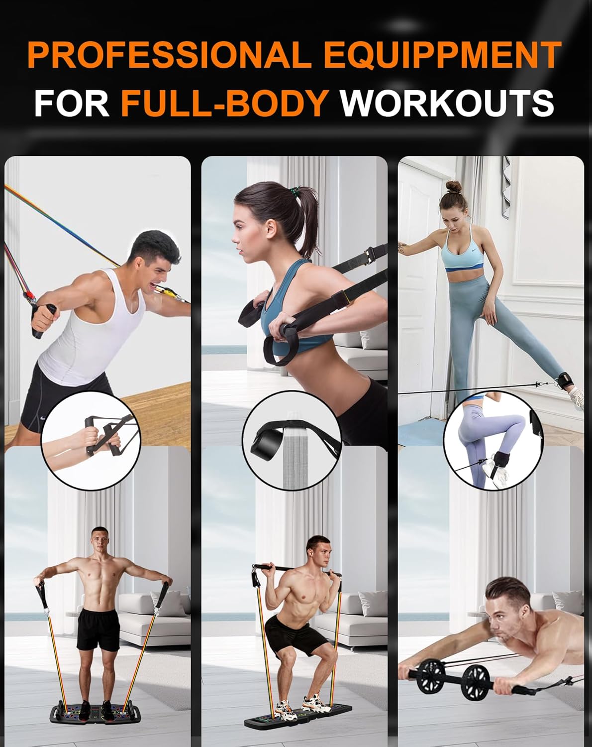 22-in-1 Home Gym Equipment, Portable Push Up Stands Press Up Board Handles for floor Home Gym Systems with 36 Gym Accessories, Resistance Band Bar,Abdominal Rollers - Image 5