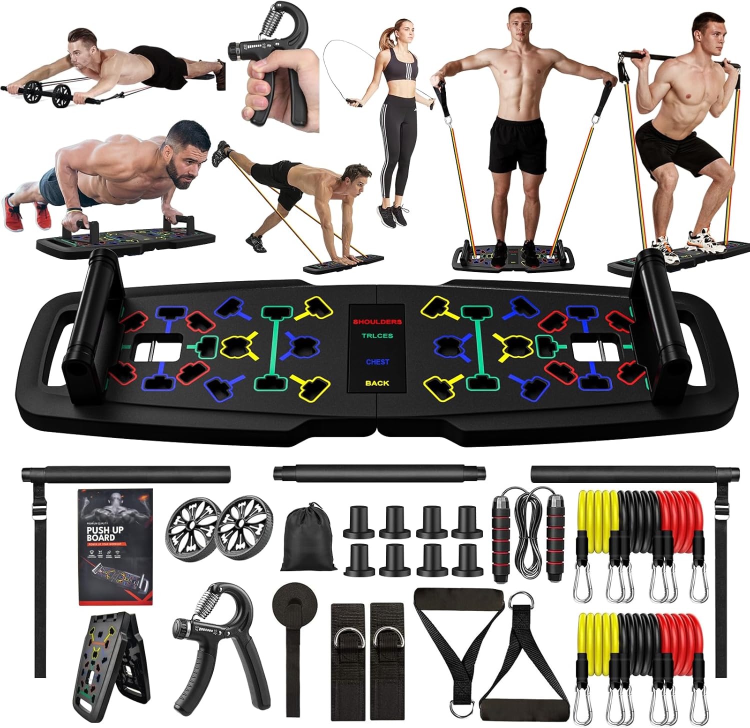 22-in-1 Home Gym Equipment, Portable Push Up Stands Press Up Board Handles for floor Home Gym Systems with 36 Gym Accessories, Resistance Band Bar,Abdominal Rollers - Image 2