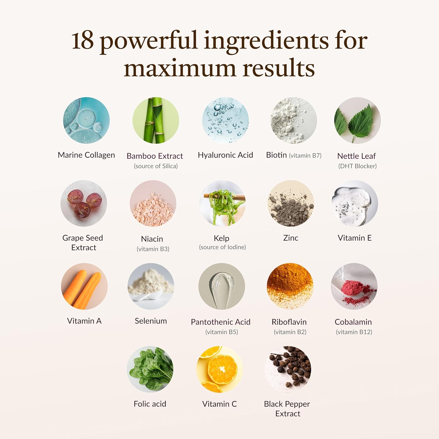 18-in-1 Hair Growth Supplement & DHT Blocker | Collagen, Biotin, Hyaluronic Acid, Nettle + 14 Active Ingredients | Supports Longer, Stronger Hair & Reduces Hair Loss - Image 4