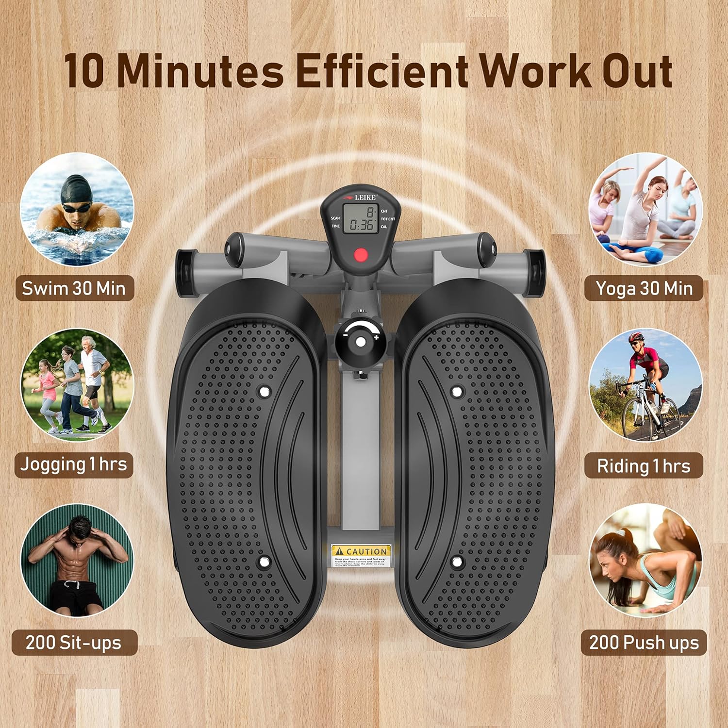 leikefitness Premium Portable Twist Stair Stepper Adjustable Resistance, Twisting Step Fitness Machine with Bands and LCD Monitor (ST6610-Silver) - Image 5