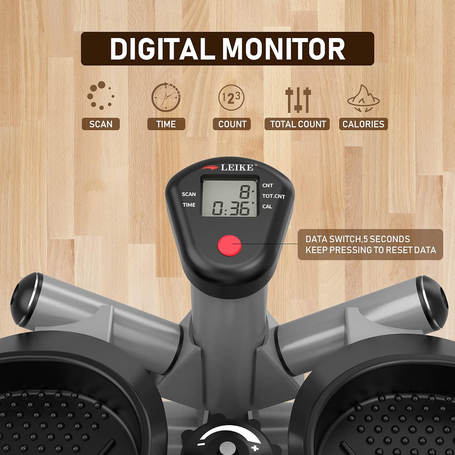 leikefitness Premium Portable Twist Stair Stepper Adjustable Resistance, Twisting Step Fitness Machine with Bands and LCD Monitor (ST6610-Silver) - Image 4