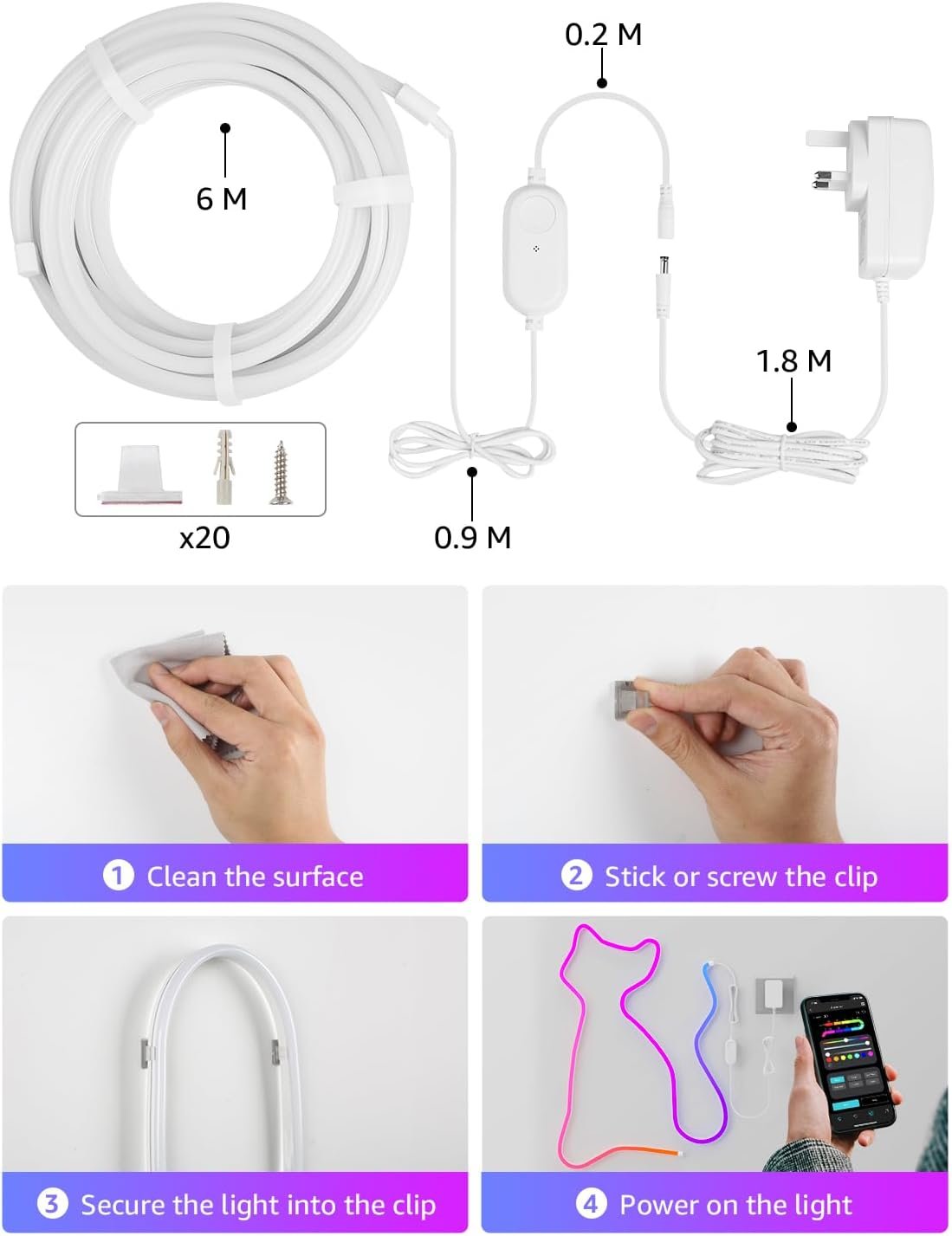 Lepro N1 AI Smart Neon Rope Light 6M RGB+IC, Spotless, IP65 Neon Lightstrip - Image 10