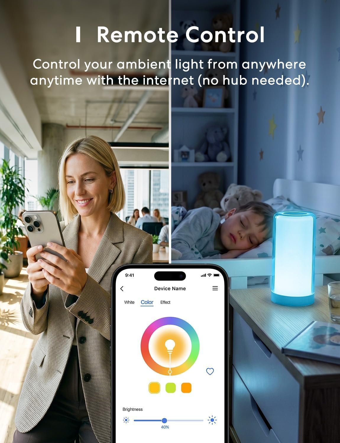 meross Smart WiFi Bedside Lamp, LED RGBWW Touch Table Lamp - Image 4