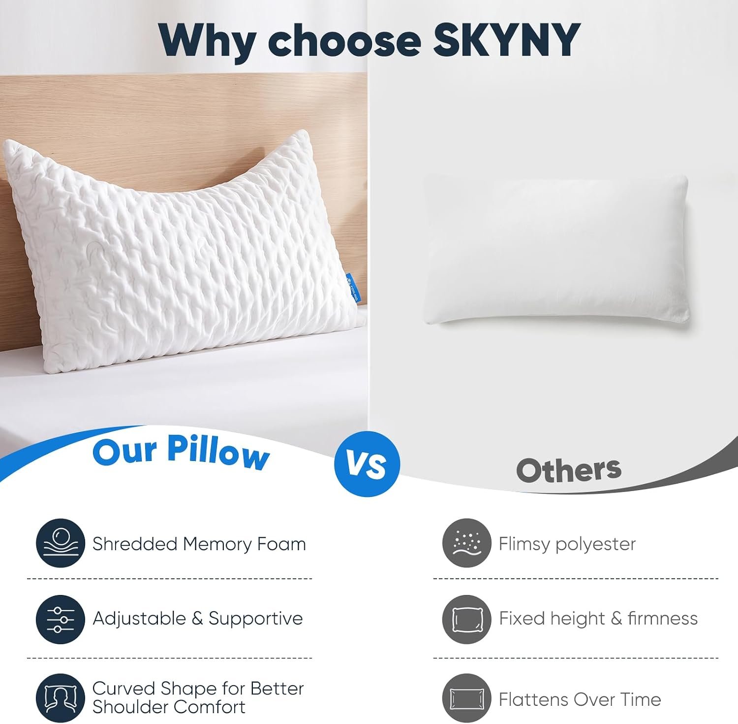 SKYNY Cooling Side Sleeper Pillow for Neck and Shoulder Pain Relief, Adjustable Shredded Memory Foam Neck Pillows Sleeping, Cervical Support Bed Pillows, Queen Size Bed Pillows for Sleeping - Image 7