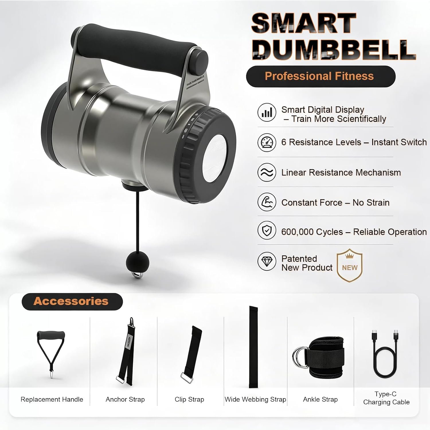 Smart Resistance Dumbbell, 6-Level Adjustable Resistance, Portable Home Gym - Image 5