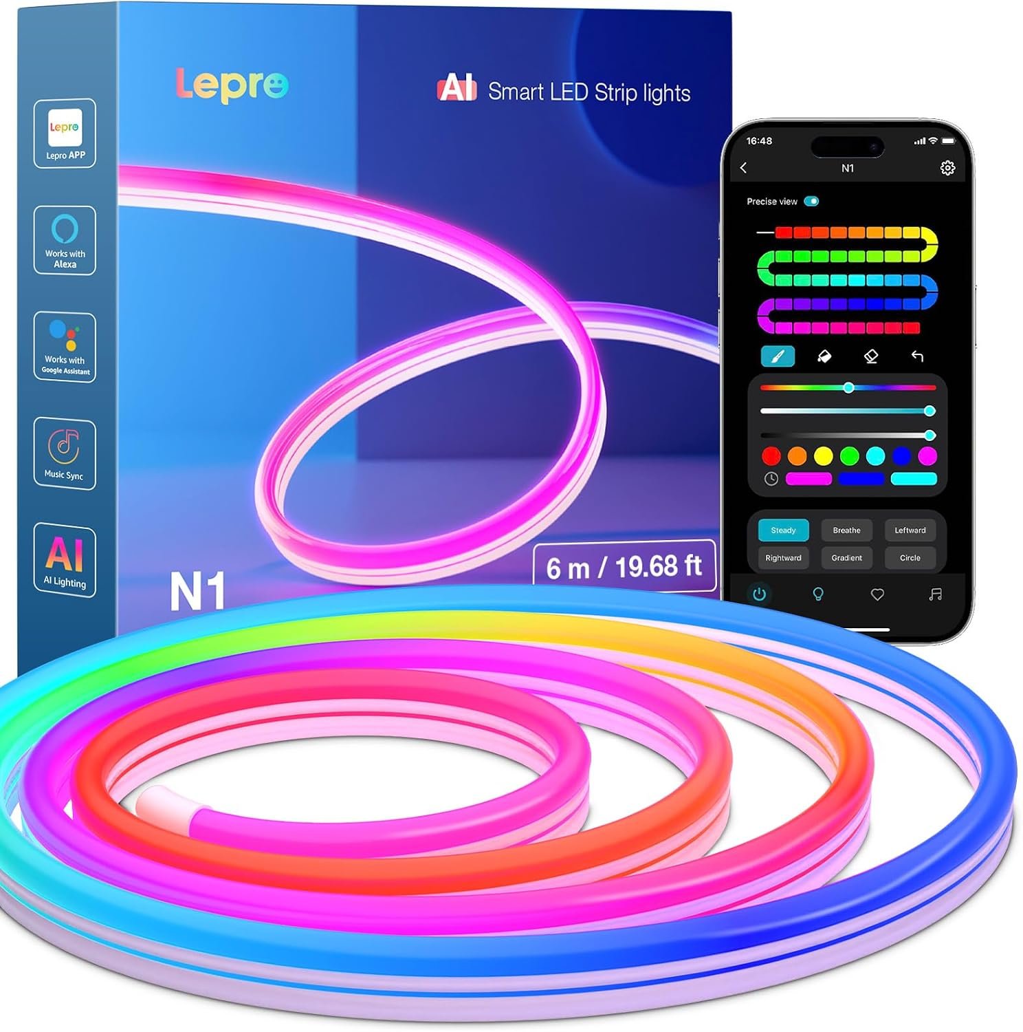 Lepro N1 AI Smart Neon Rope Light 6M RGB+IC, Spotless, IP65 Neon Lightstrip - Image 2
