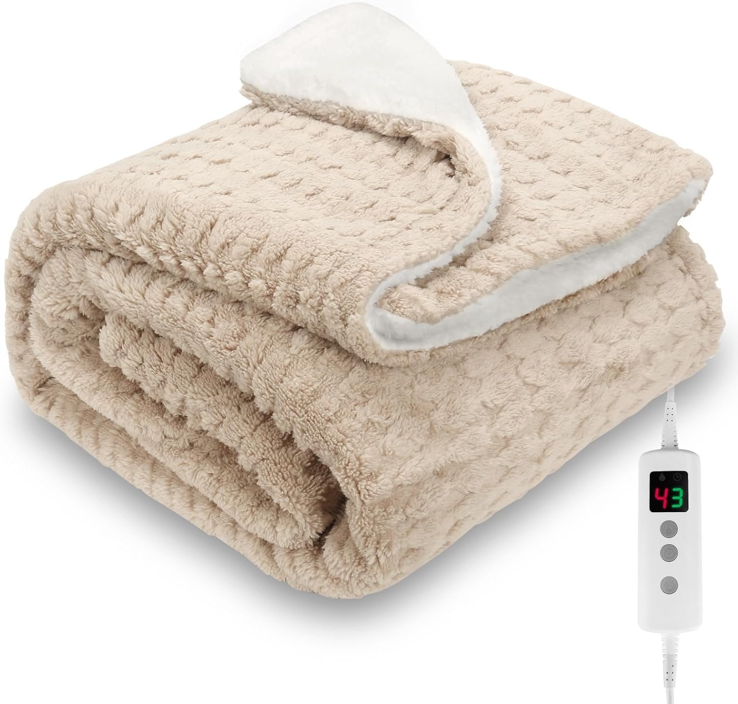 Electric Throw Blanket, Heated Blanket 130x180cm Overheat Protection, Beige - Image 2