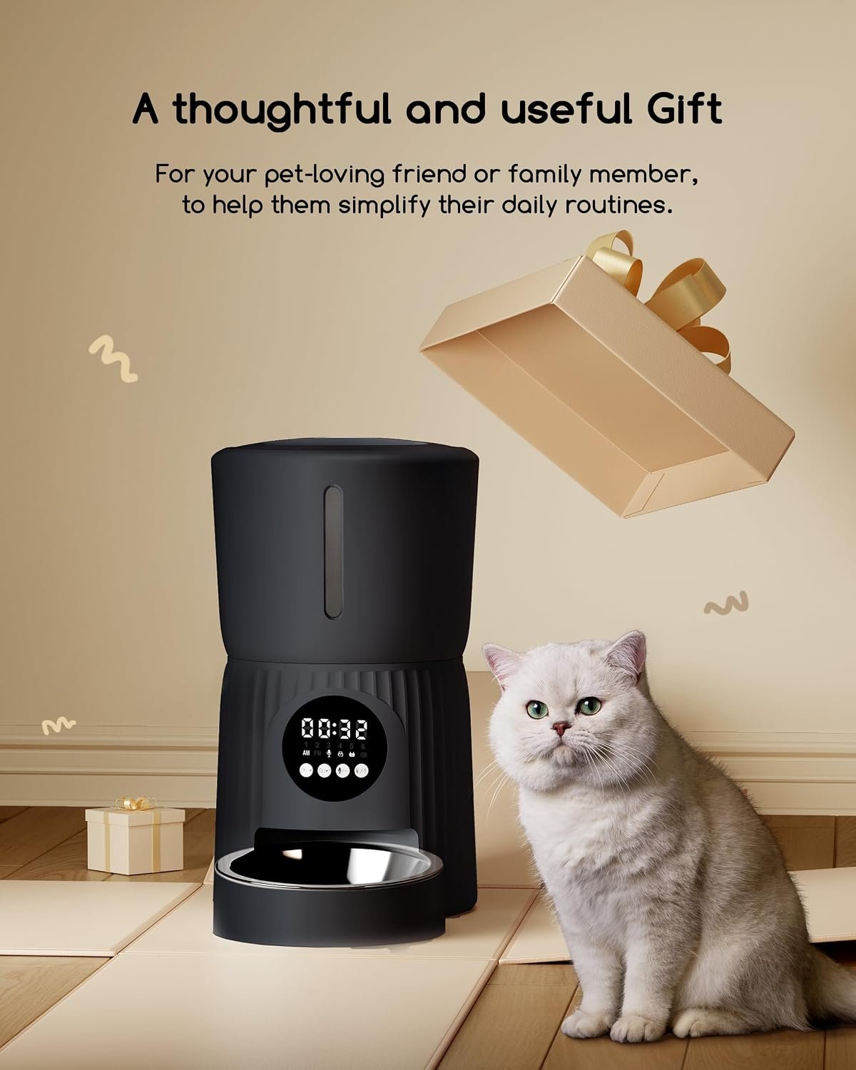 Faroro Automatic Cat Feeder, 4L Cat Feeder Automatic with Timer, Portion Control & 10s Voice Recording, 1-6 Meals for Cats & Small Dogs (Black) - Image 9