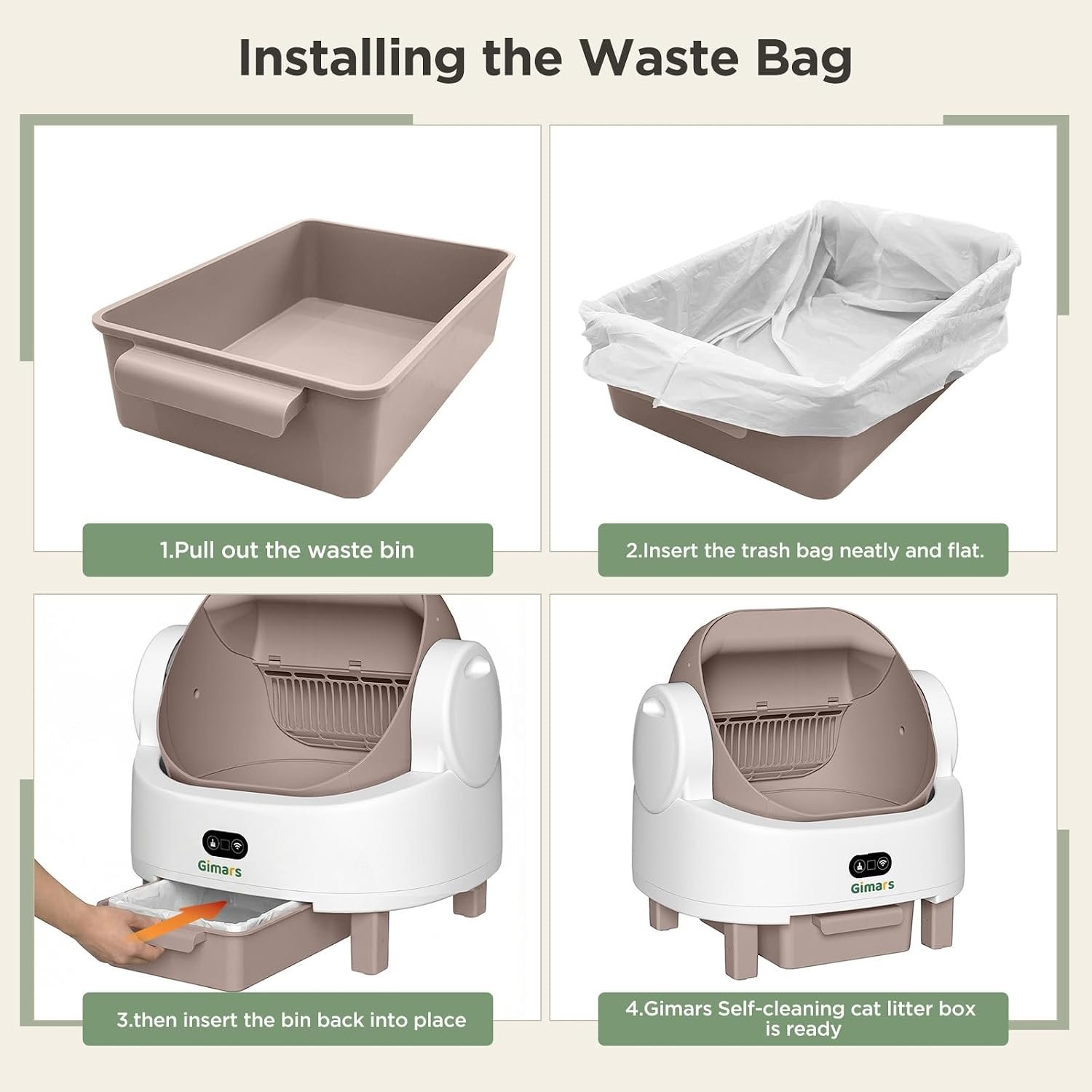 Gimars Open Top Design Self Cleaning Litter Box, Automatic Cat Litter Box for Multiple Cats & Senior Cats, App Control with Safety Sensors, Low Odor, Includes Trash Bags & Litter Mat, Champagne - Image 10