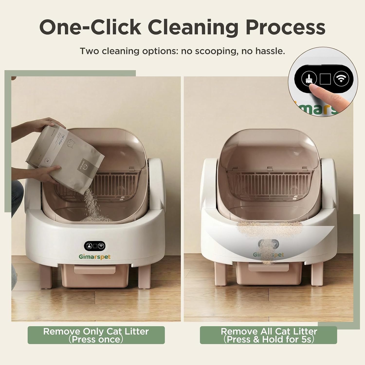 Gimars Open Top Design Self Cleaning Litter Box, Automatic Cat Litter Box for Multiple Cats & Senior Cats, App Control with Safety Sensors, Low Odor, Includes Trash Bags & Litter Mat, Champagne - Image 9