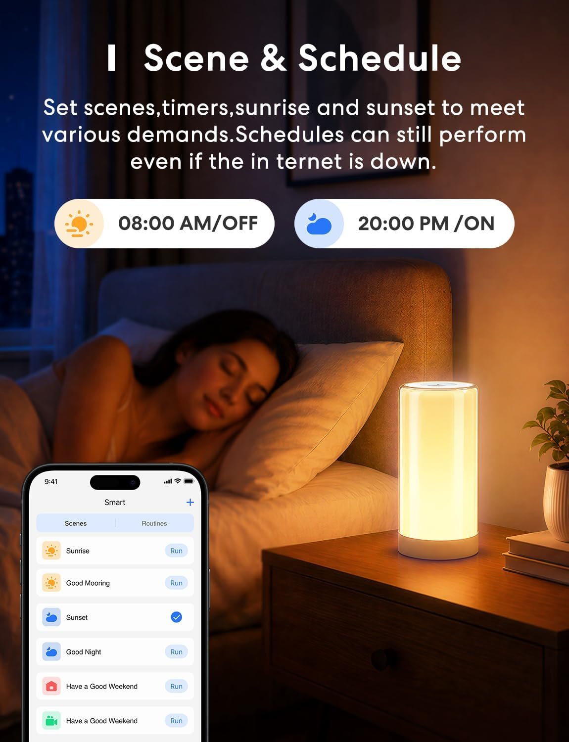 meross Smart WiFi Bedside Lamp, LED RGBWW Touch Table Lamp - Image 5