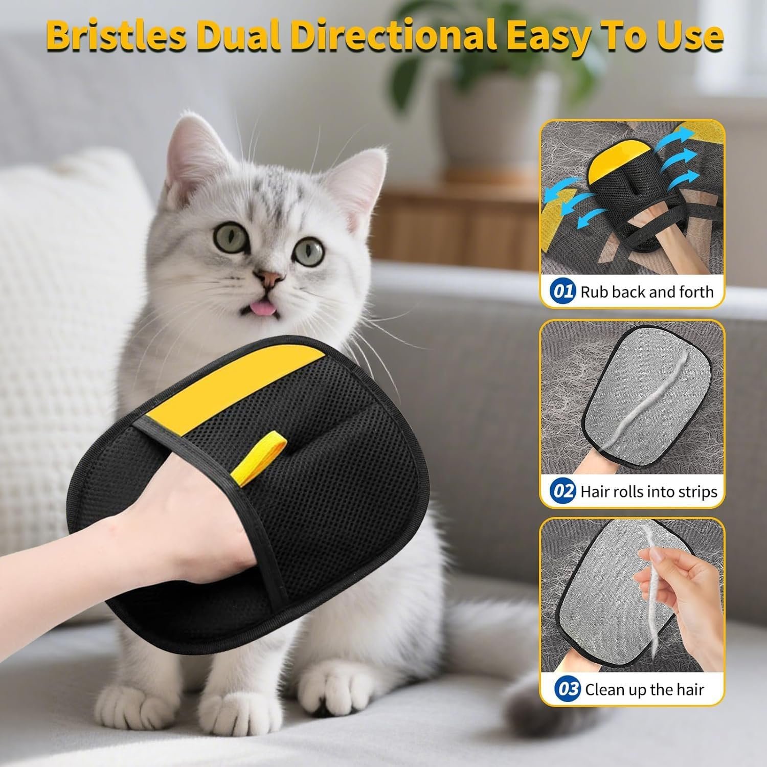 2PCS Pet Hair Remover Glove, Static Pet Hair Removal Glove, Dual-Sided Grooming Gloves, Static Removal Gloves For Dogs & Cats, Reusable Deshedding Pet Glove For Furniture, Bed, Carpet, Clothes,Sof - Image 3