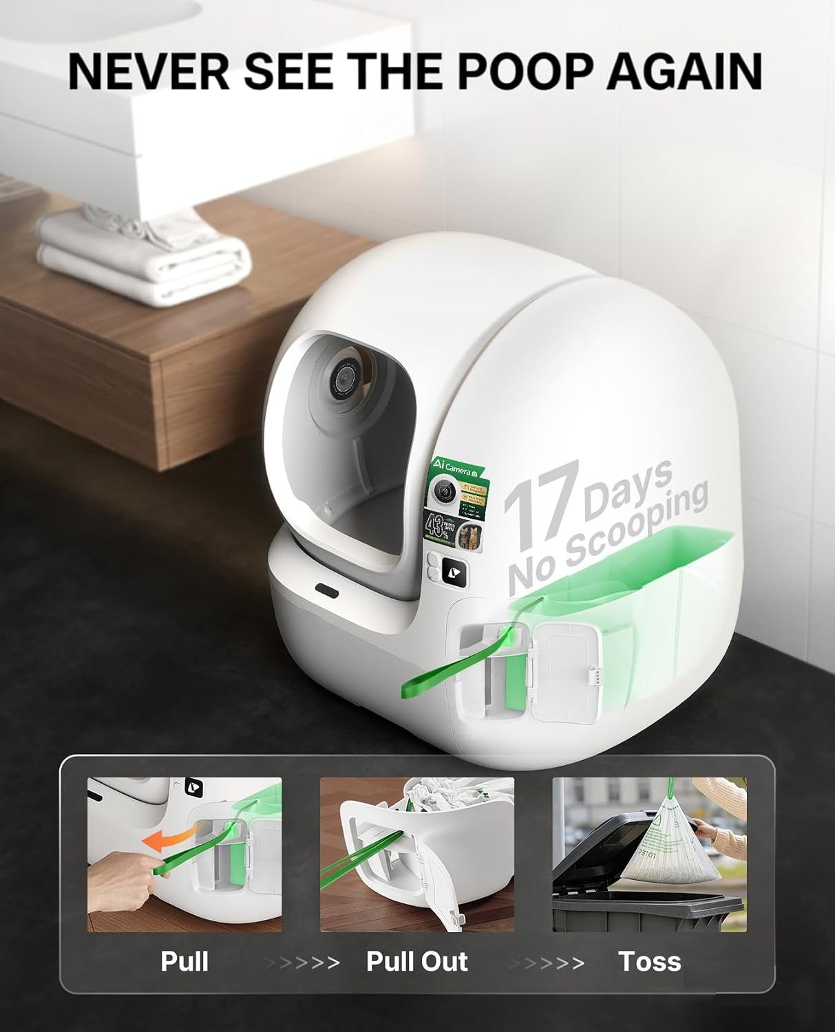 PETKIT PUROBOT MAX PRO 2 Self Cleaning Cat Litter Tray with AI Camera, Facial Recognition & Health Insights, Smart App & Odour Control Automatic Cat Litter Box, Quiet & Spacious for Multiple Cats - Image 9