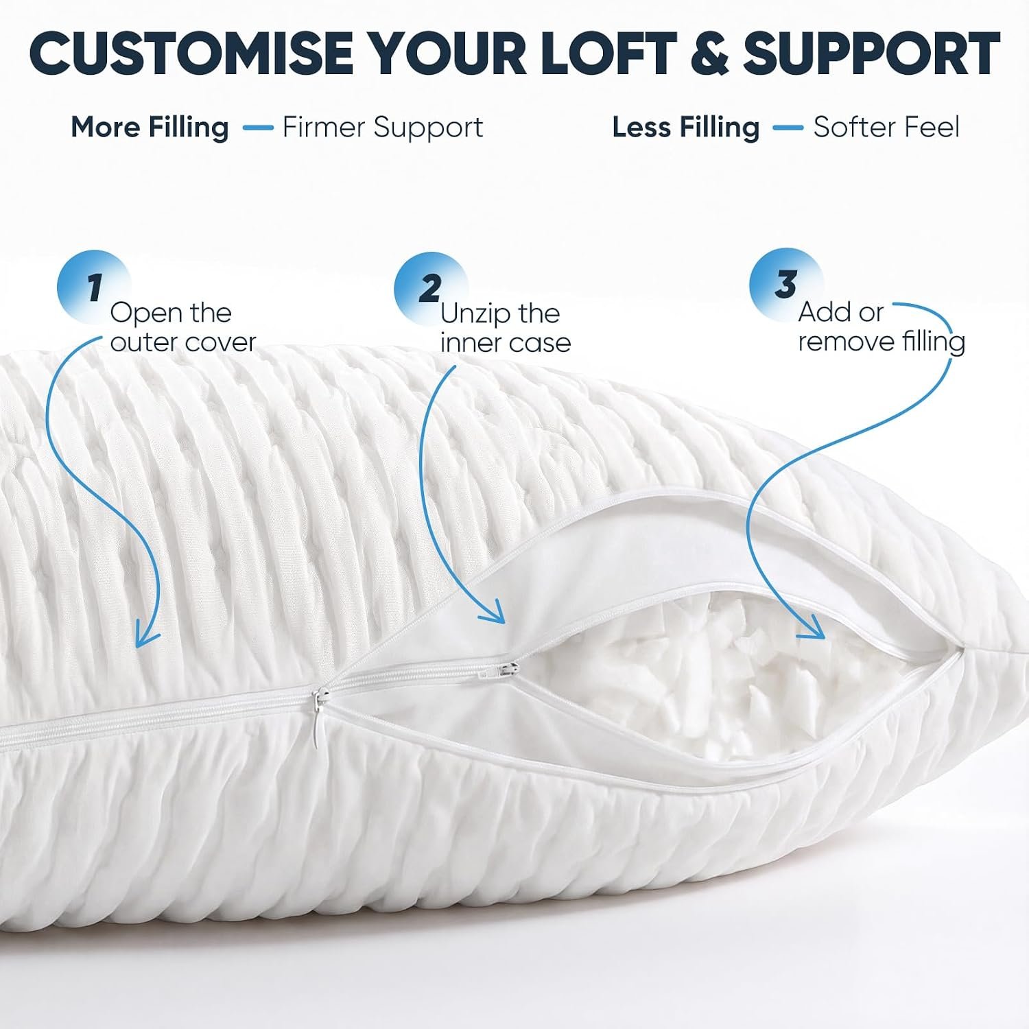 SKYNY Cooling Side Sleeper Pillow for Neck and Shoulder Pain Relief, Adjustable Shredded Memory Foam Neck Pillows Sleeping, Cervical Support Bed Pillows, Queen Size Bed Pillows for Sleeping - Image 4