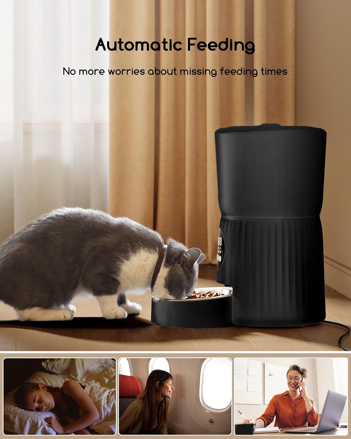 Faroro Automatic Cat Feeder, 4L Cat Feeder Automatic with Timer, Portion Control & 10s Voice Recording, 1-6 Meals for Cats & Small Dogs (Black) - Image 4