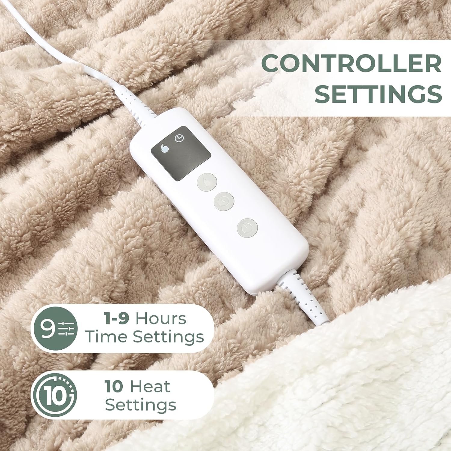 Electric Throw Blanket, Heated Blanket 130x180cm Overheat Protection, Beige - Image 6
