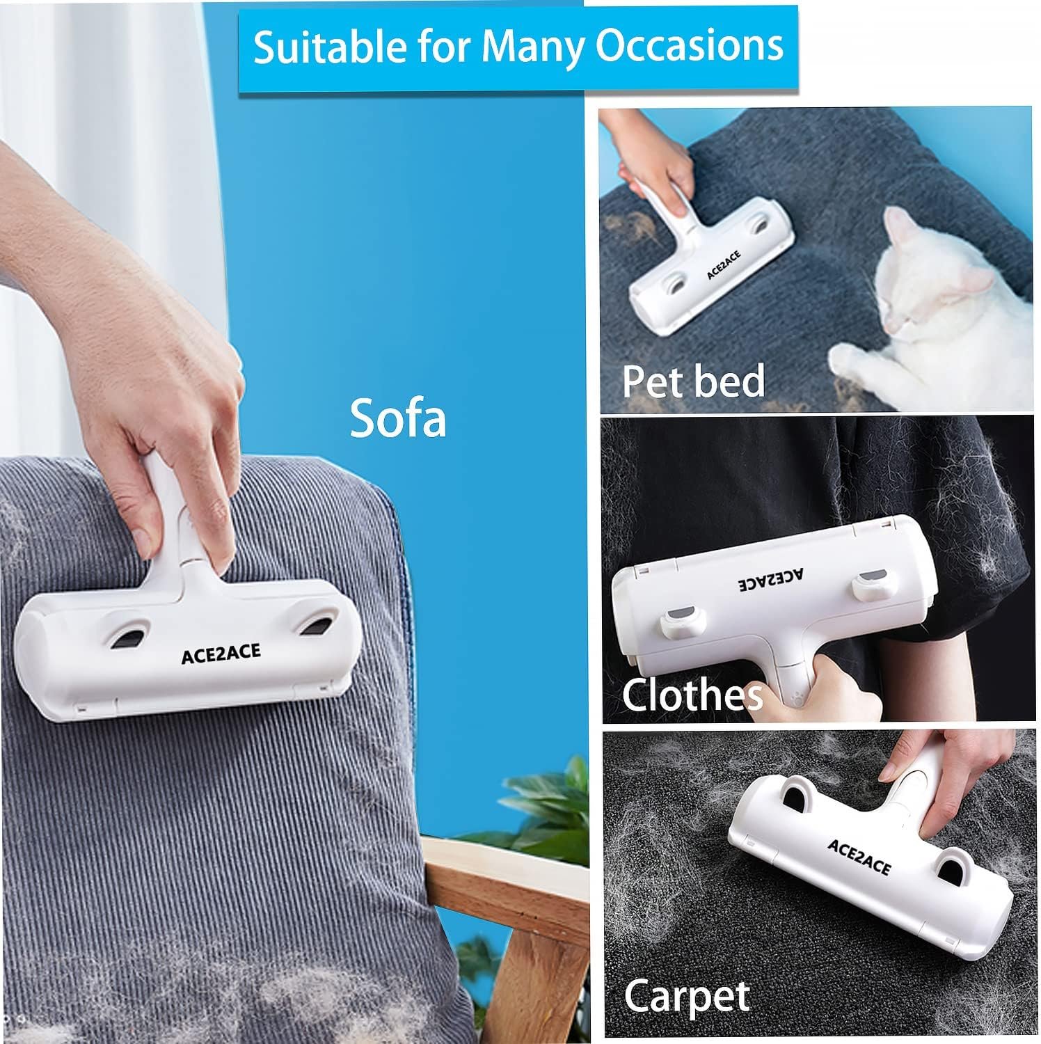 ACE2ACE Pet Hair Remover Roller, Reusable Animal Hair Removal Brush - Image 5