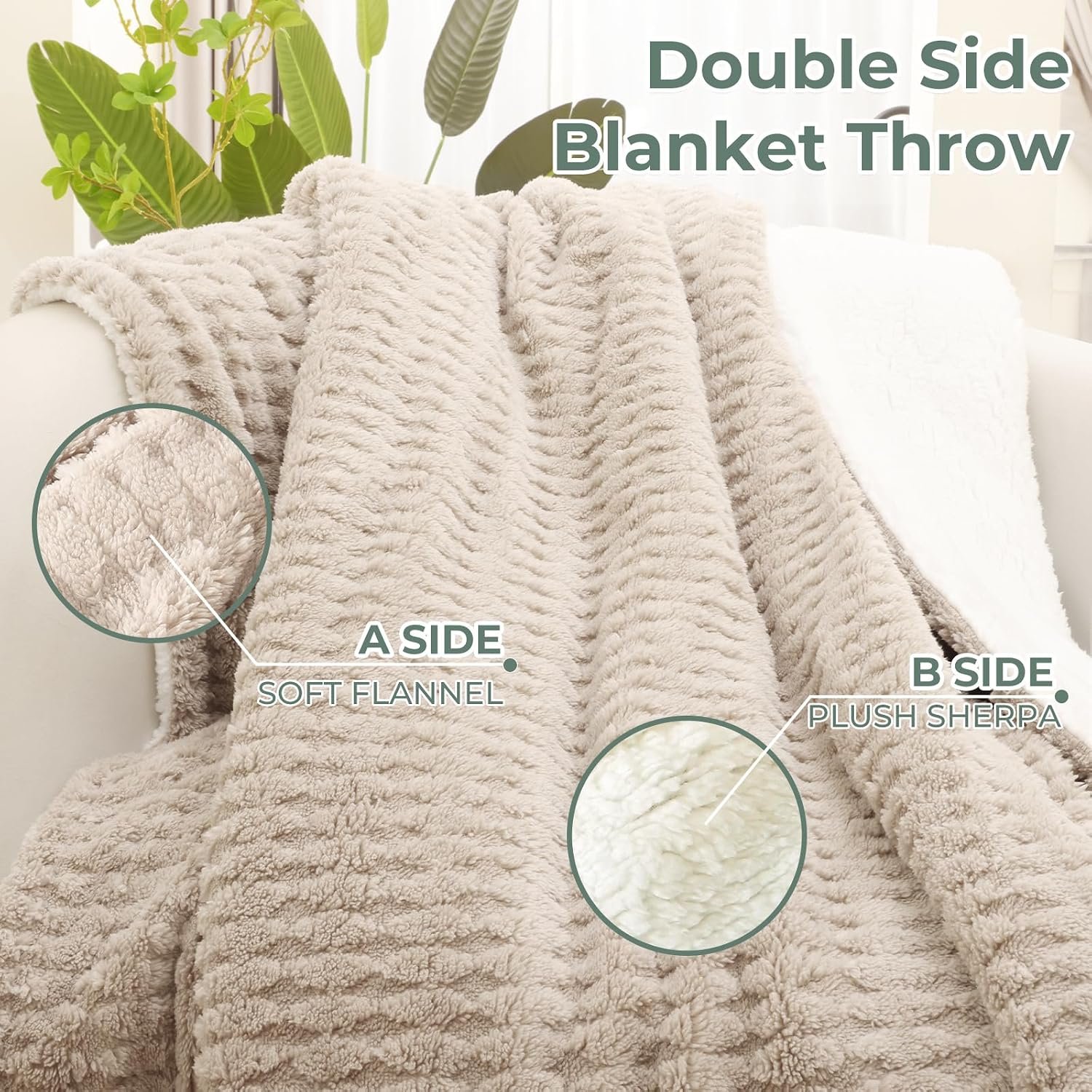 Electric Throw Blanket, Heated Blanket 130x180cm Overheat Protection, Beige - Image 3