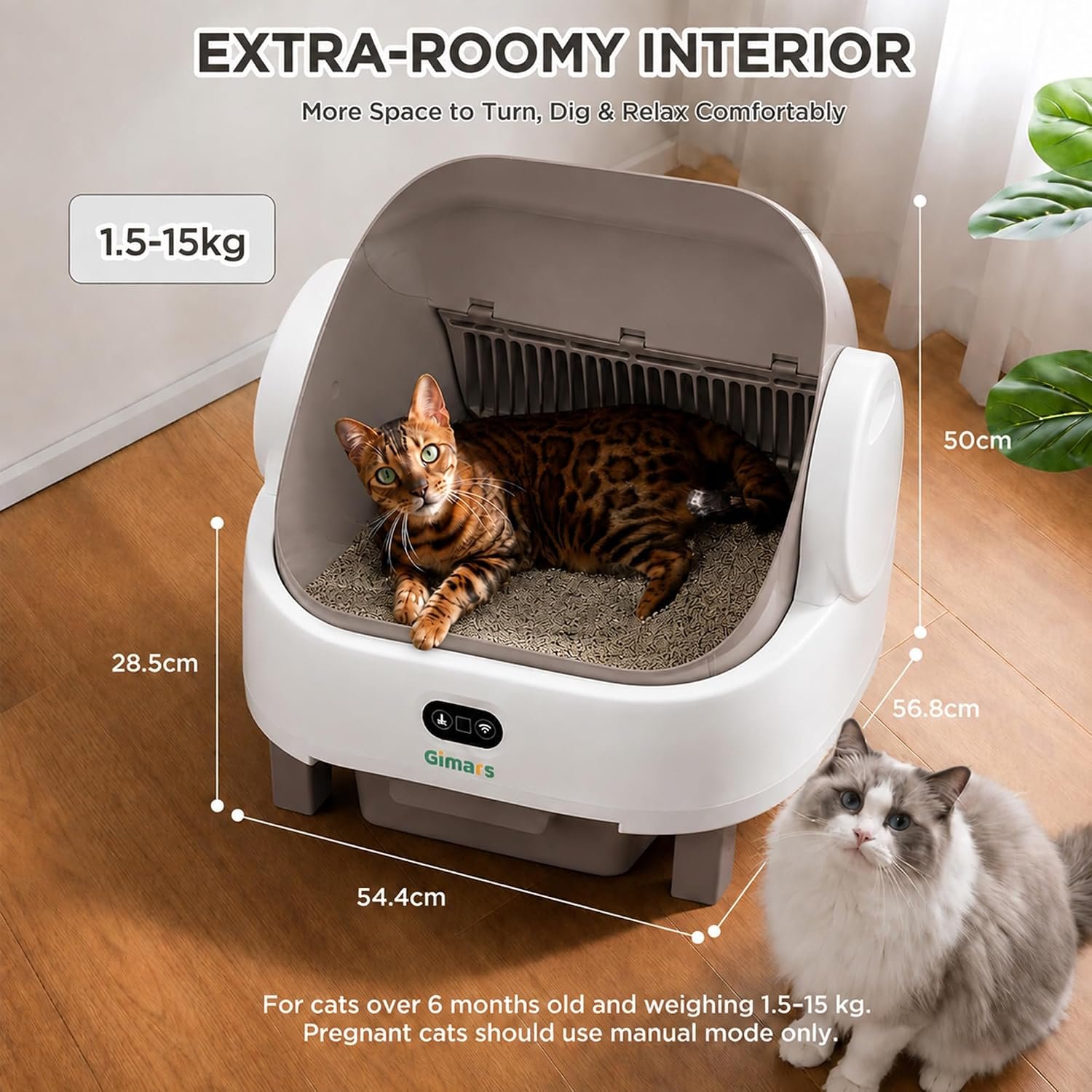 Gimars Open Top Design Self Cleaning Litter Box, Automatic Cat Litter Box for Multiple Cats & Senior Cats, App Control with Safety Sensors, Low Odor, Includes Trash Bags & Litter Mat, Champagne - Image 3