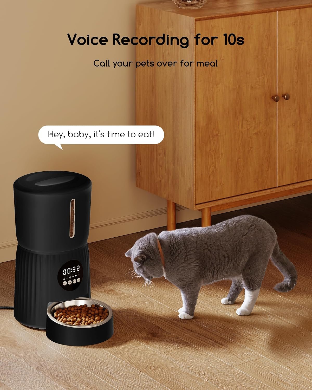 Faroro Automatic Cat Feeder, 4L Cat Feeder Automatic with Timer, Portion Control & 10s Voice Recording, 1-6 Meals for Cats & Small Dogs (Black) - Image 5