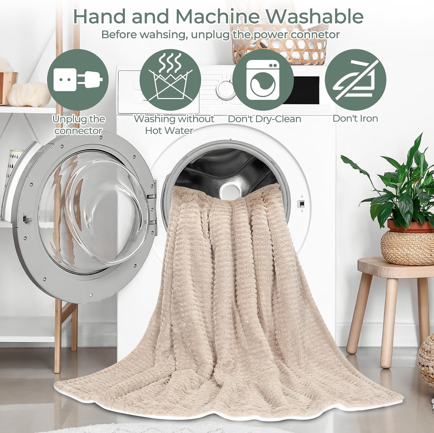Electric Throw Blanket, Heated Blanket 130x180cm Overheat Protection, Beige - Image 7