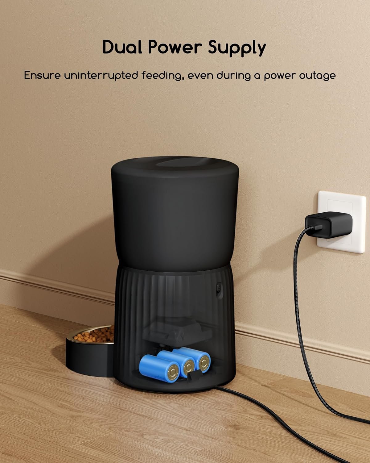 Faroro Automatic Cat Feeder, 4L Cat Feeder Automatic with Timer, Portion Control & 10s Voice Recording, 1-6 Meals for Cats & Small Dogs (Black) - Image 6